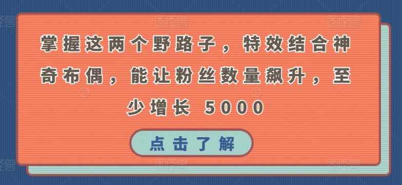 掌握这两个野路子,特效结合神奇布偶,能让粉丝数量飙升,至少增长 5000【揭秘】