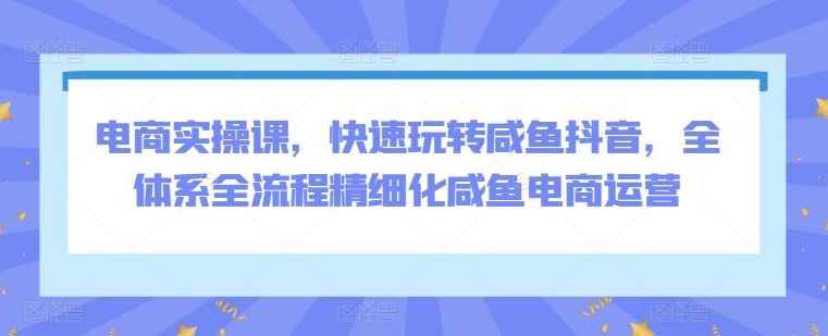 电商实操课,快速玩转咸鱼抖音,全体系全流程精细化咸鱼电商运营