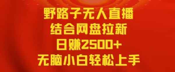 野路子无人直播结合网盘拉新,日赚2500+,小白无脑轻松上手【揭秘】