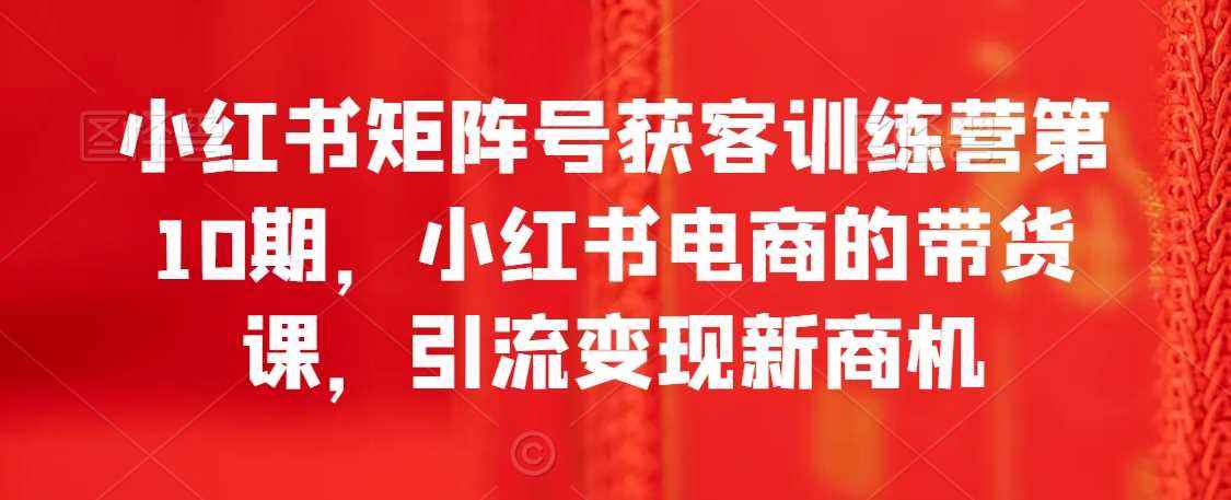 小红书矩阵号获客训练营第10期,小红书电商的带货课,引流变现新商机