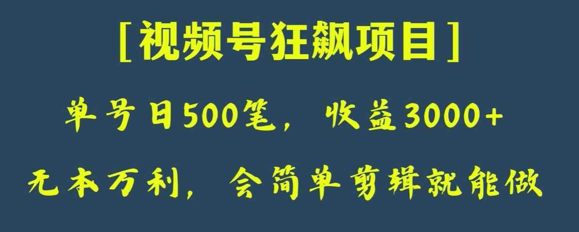日收款500笔，纯利润3000+，视频号狂飙项目，会简单剪辑就能做【揭秘】
