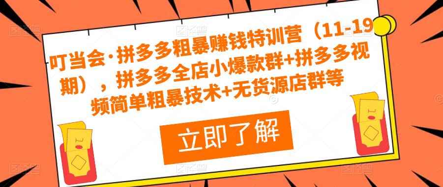 叮当会·拼多多粗暴赚钱特训营(11-19期),拼多多全店小爆款群+拼多多视频简单粗暴技术+无货源店群等