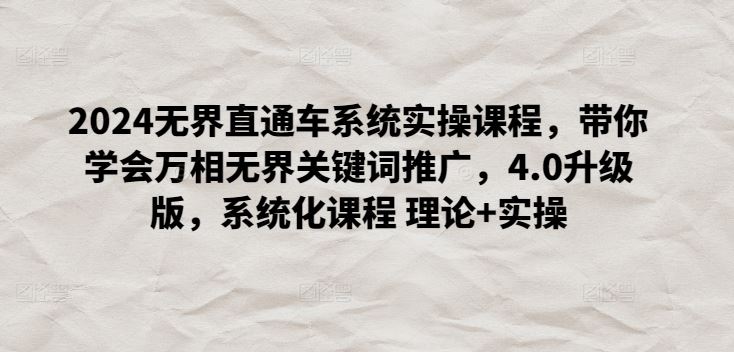 2024无界直通车系统实操课程,带你学会万相无界关键词推广,4.0升级版,系统化课程 理论+实操