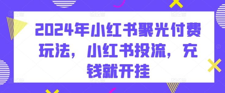 2024年小红书聚光付费玩法,小红书投流,充钱就开挂