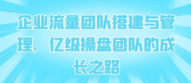 企业流量团队搭建与管理,亿级操盘团队的成长之路