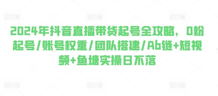 2024年抖音直播带货起号全攻略,0粉起号/账号权重/团队搭建/Ab链+短视频+鱼塘实操日不落
