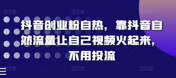抖音创业粉自热,靠抖音自然流量让自己视频火起来,不用投流