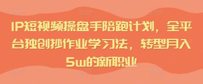 IP短视频操盘手陪跑计划,全平台独创抄作业学习法,转型月入5w的新职业