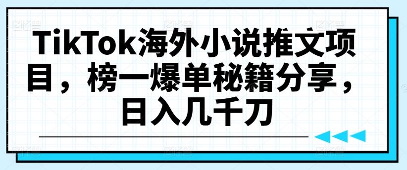 TikTok海外小说推文项目,榜一爆单秘籍分享,日入几千刀