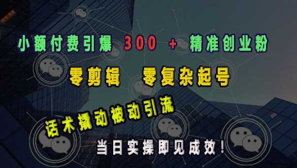 小额付费引爆 300 + 精准创业粉,零剪辑、零复杂起号,话术撬动被动引流,当日实操即见成效