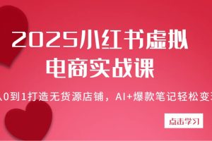2025小红书虚拟电商实战课：从0到1打造无货源店铺，AI+爆款笔记轻松变现