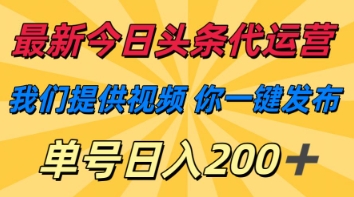 最新今日头条代运营,我们提供视频,你一键发布,单号日入200+【揭秘】
