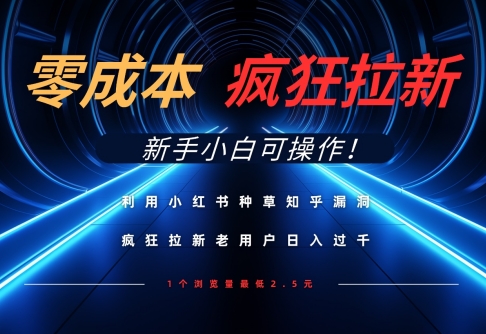 利用小红书种草知乎漏洞，零成本疯狂拉新日入数张，新手小白可操作