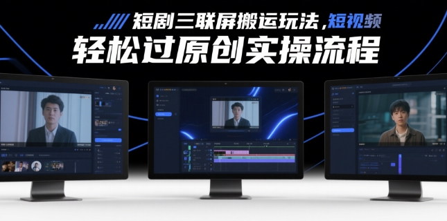 短剧三联屏搬运玩法,短剧搬运轻松过原创实操流程