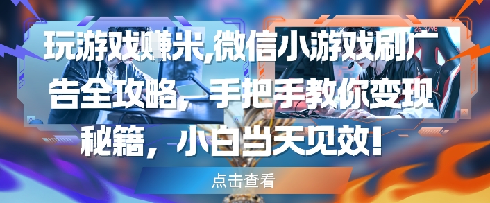 玩游戏挣米，微信小游戏刷广告全攻略，手把手教你变现秘籍，小白当天见效