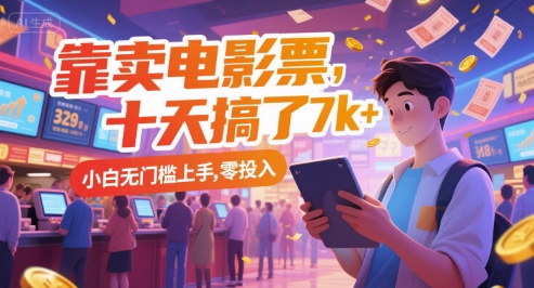 靠卖电影票，十天搞了7k+，小白无门槛上手，零投入【揭秘】
