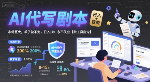 AI代写剧本，市场巨大，单子做不完，日入1k+ 永不失业【附工具指令】