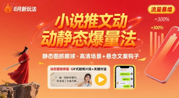 8月小说推文全新玩法，动静态图片+搭配小说文案爆量玩法