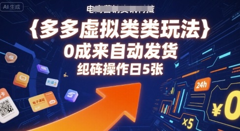 多多虚拟类目玩法，0成本全自动发货，矩阵操作日5张