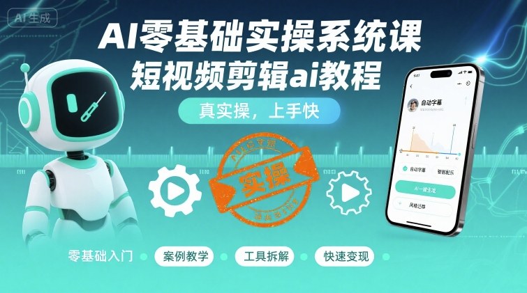 AI零基础实操系统课，短视频剪辑ai教程，真实操，上手快
