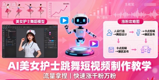 AI美女护士跳舞短视频制作教学，流量拿捏，快速涨千粉万粉【提示词+视频教程】
