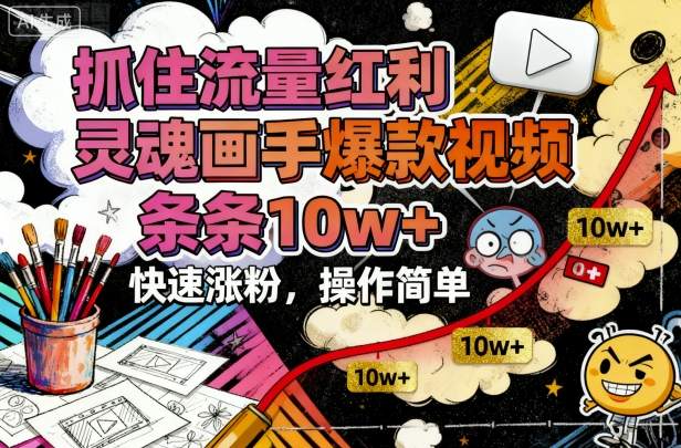抓住流量红利，灵魂画手爆款视频，条条10w+，快速涨粉，操作简单