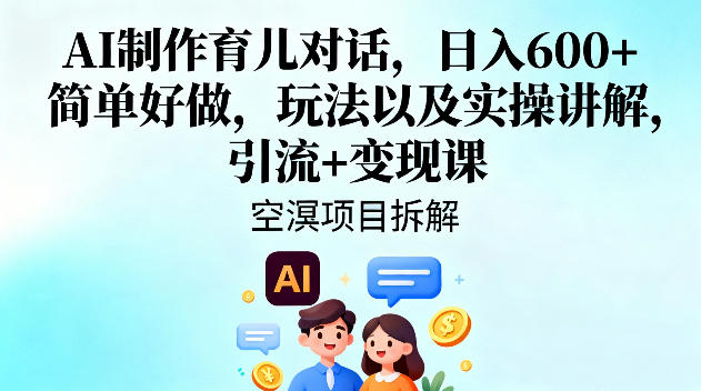 AI制作育儿对话，日入6张+，简单好做，玩法以及实操讲解，引流+变现课