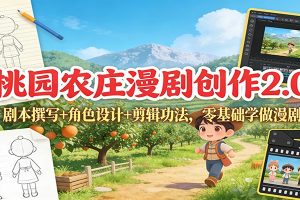 桃园农庄漫剧创作2.0：剧本撰写+角色设计+剪辑功法，零基础学做漫剧