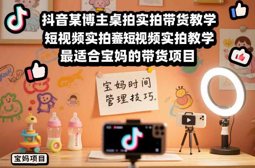 抖音某博主桌拍实拍带货教学，短视频实拍教学，最适合宝妈的带货项目