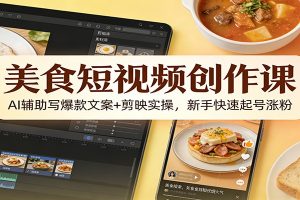 美食短视频创作课：AI辅助写爆款文案+剪映实操，新手快速起号涨粉