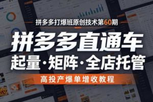 拼多多打爆班原创技术第60期，拼多多直通车，起量・矩阵・全店托管，高投产爆单增收教程