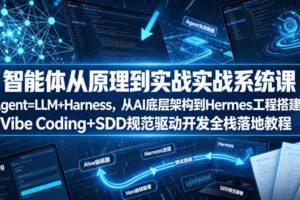 智能体从原理到实战系统课Agent=LLM+Harness，从AI底层架构到Hermes工程搭建，Vibe Coding+SDD规范驱动开发全栈落地教程