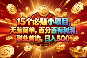 (19143期)15个必赚的小项目,百分百赚元子,无脑简单,副业首选,日入500+