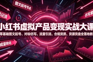 小红书虚拟产品变现实战大课|零基础图文起号、对标仿写、流量引流、合规资质、货源货盘全落地教程